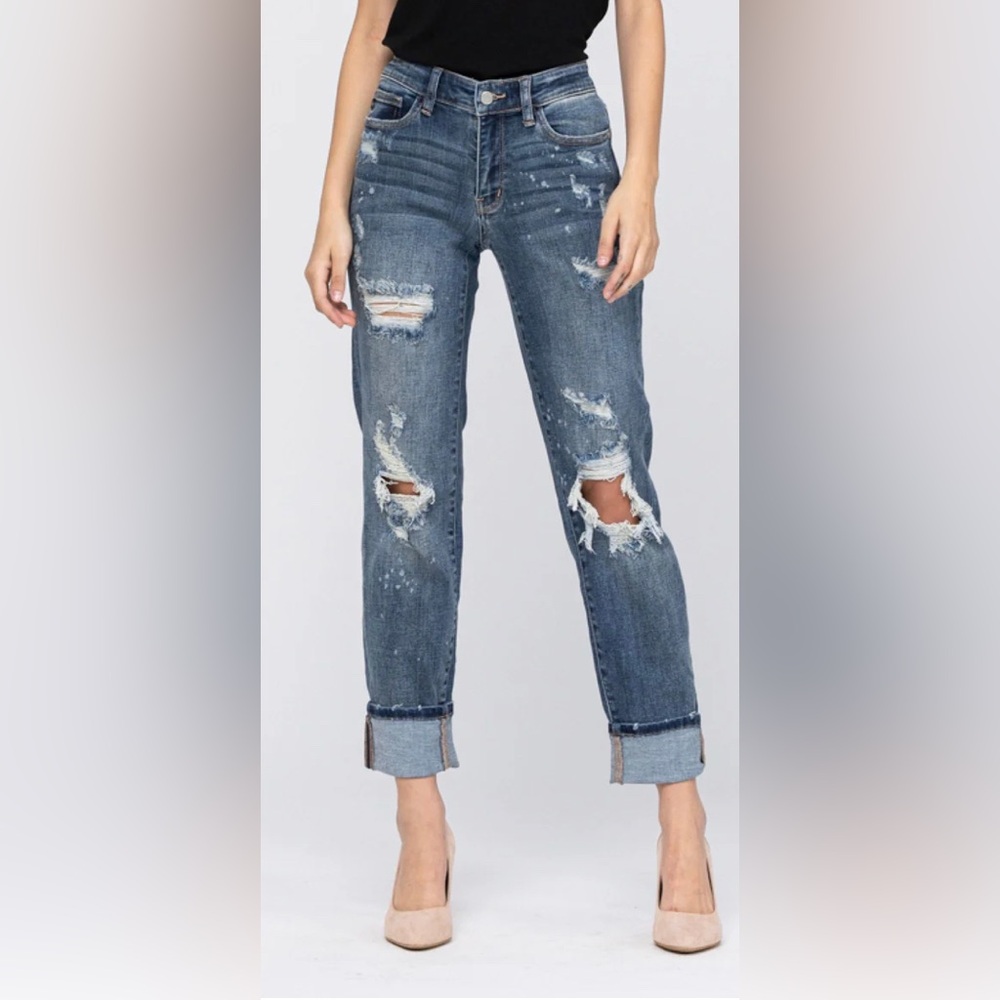 Judy Blue Beach Splash Distressed Boyfriend‎ Jeans - Picture 2 of 16